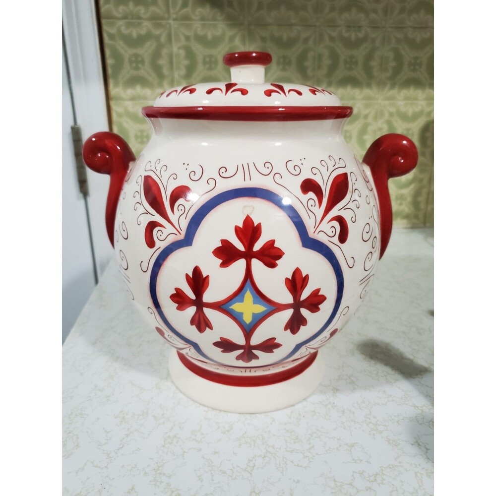 Nonni’s Biscotti Canister Jar Secure Lid Handmade French Country Fleur de Lis